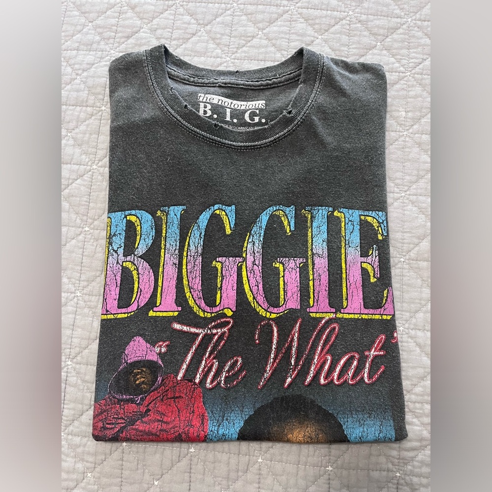 The Notorious B.I.G. Mens Black Biggie The What Short Sleeves T Shirt Size